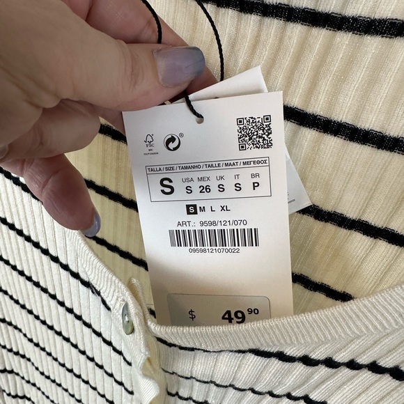 ZARA Striped Fine Cardigan, off white, small - Picture 6 of 8